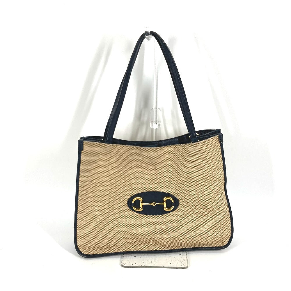 GUCCI Tote Bag 623694 Canvas leather Beige x navy Japan limited 1955 Horsebit Women
