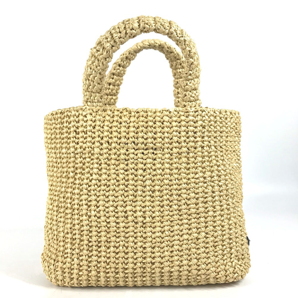 PRADA Handbag Raffia beige Basket Bag Straw Bag Crochet triangle logo triangle small lettering logo