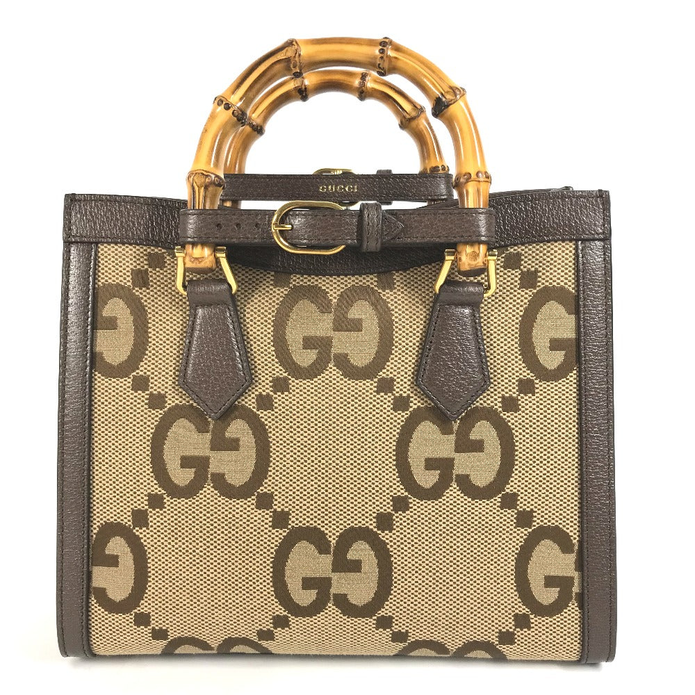GUCCI Shoulder Bag 660195 GG canvas / leather beige Gucci Diana Bamboo Jumbo GG Small Tote Bag Women