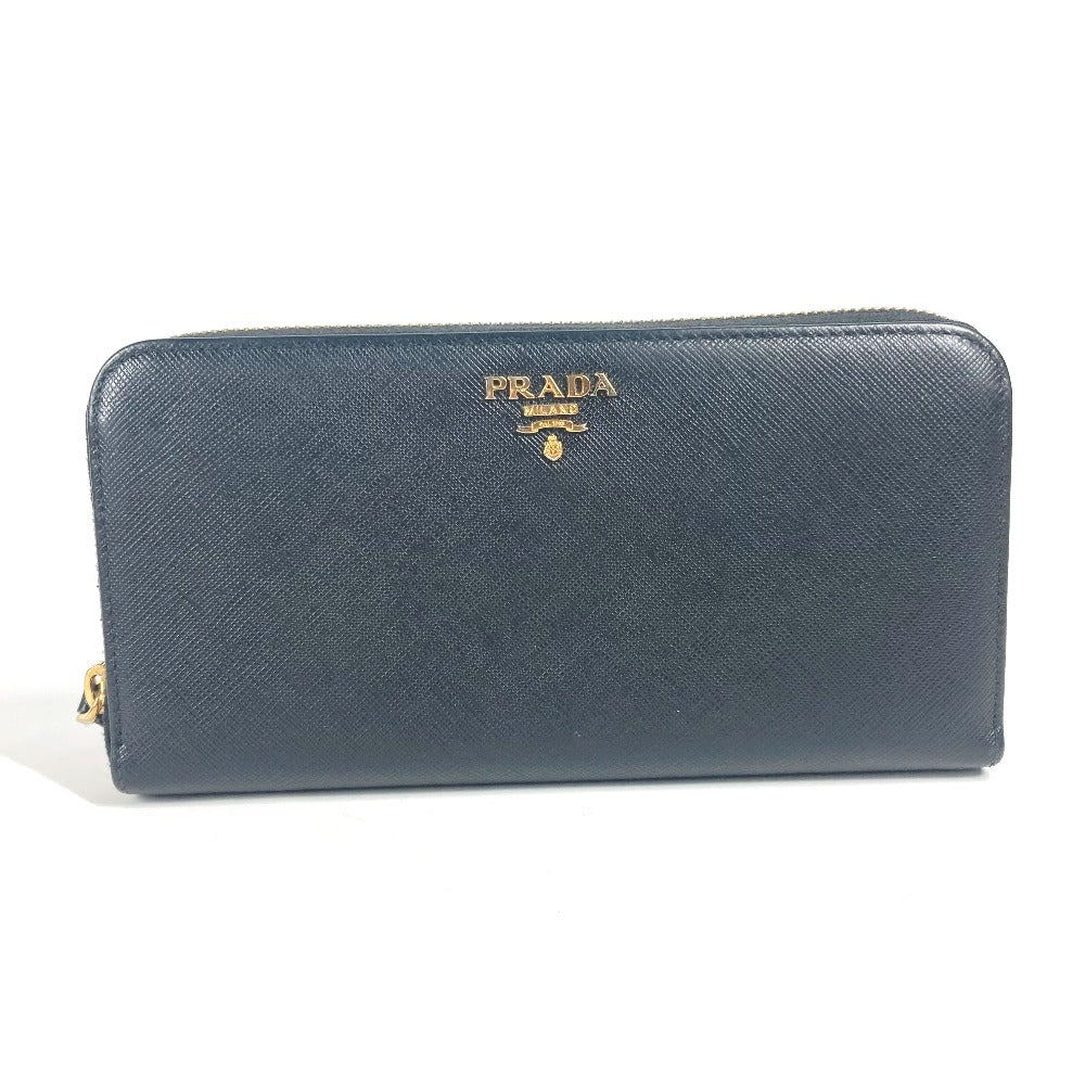 PRADA Long Wallet Purse 1ML506 saffiano leather black logo Heart Bicolor Women