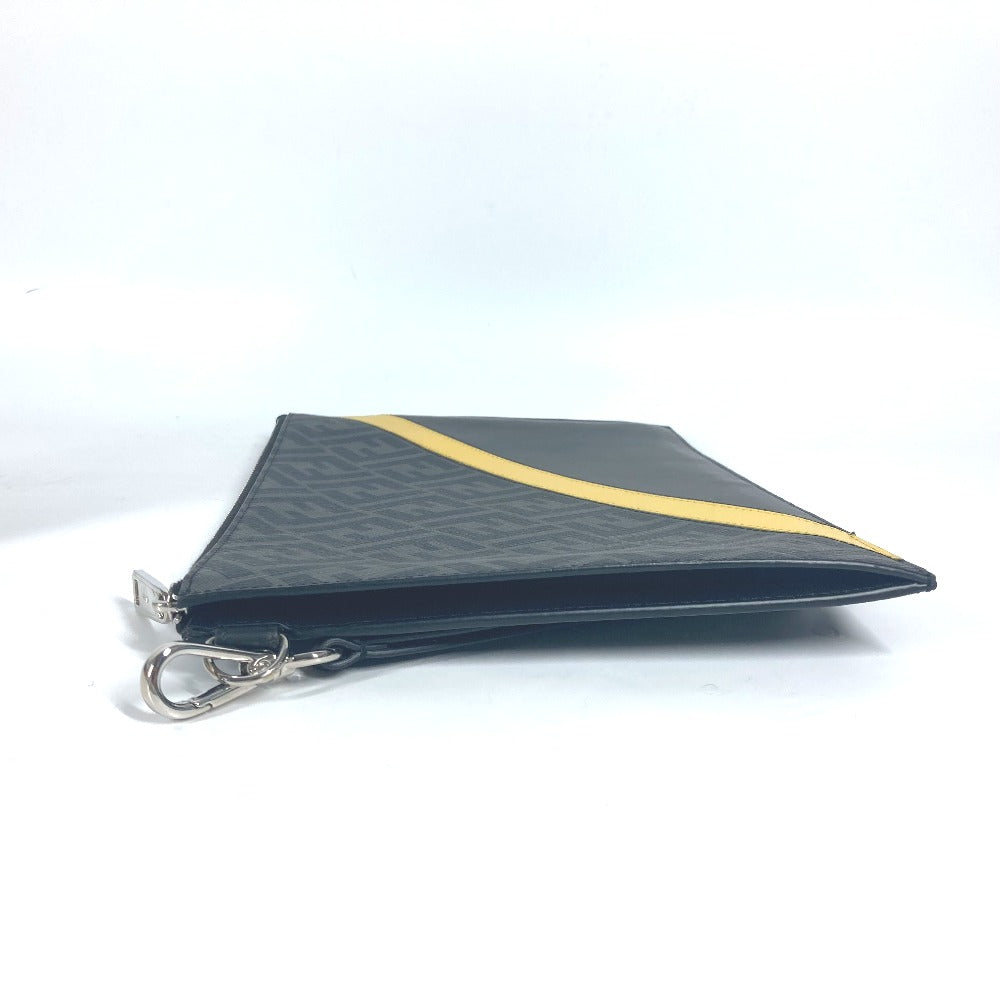 FENDI Clutch bag 7N0110 leather Black x Yellow x Grey Flat slim slim Diagonal Zucca mens