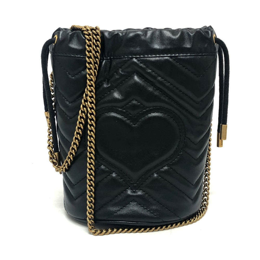 GUCCI Shoulder Bag 575163 leather black GG Marmont Double G Mini Bucket Bag Women