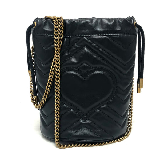 GUCCI Shoulder Bag 575163 leather black GG Marmont Double G Mini Bucket Bag Women