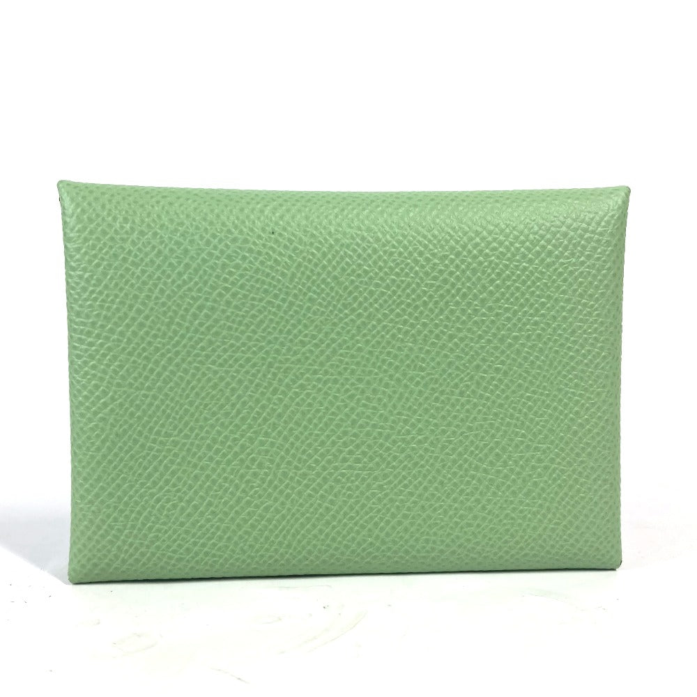HERMES Coin case Epsom green Bifold Wallet Slim Calvi duo Women(Unisex)