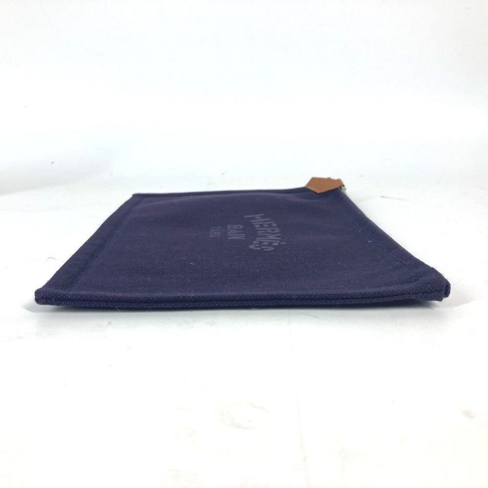 HERMES Pouch cotton Navy logo flat Yachting PM unisex(Unisex)