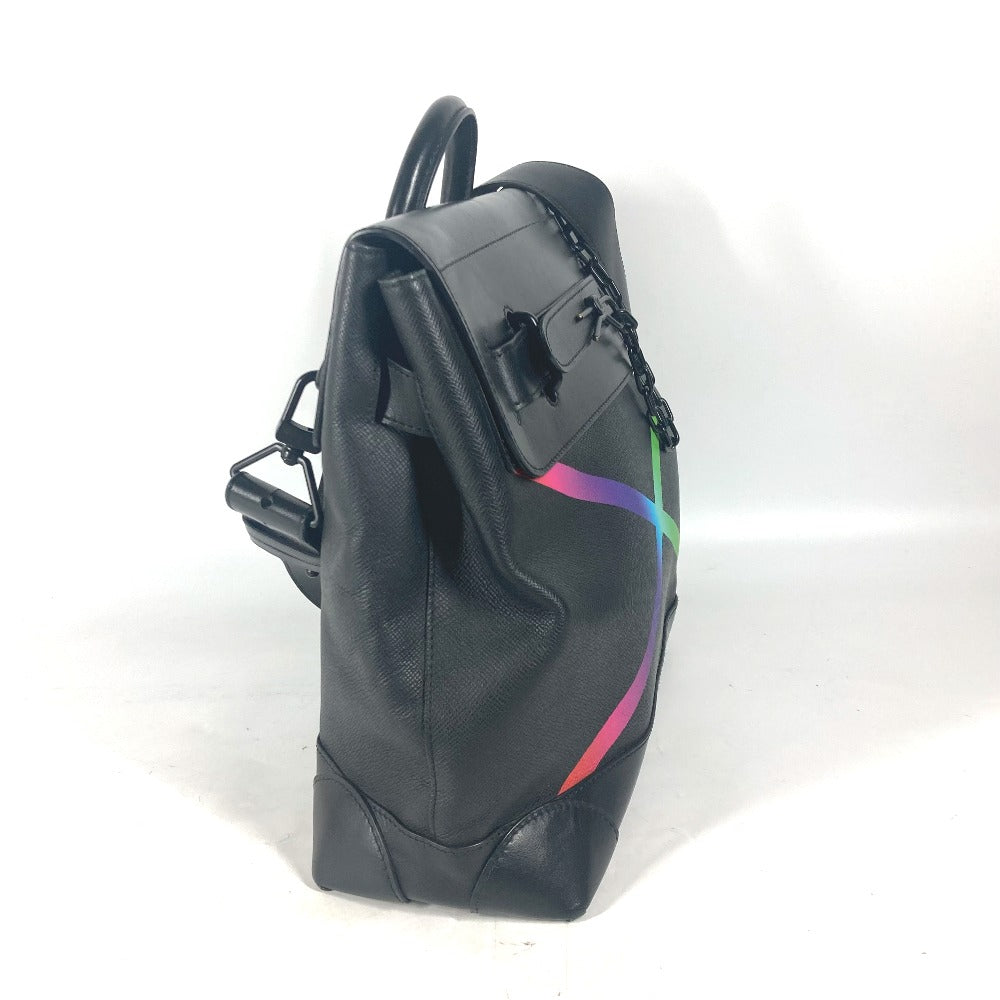 LOUIS VUITTON Handbag Taiga Leather black Taiga rainbow Steamer PM