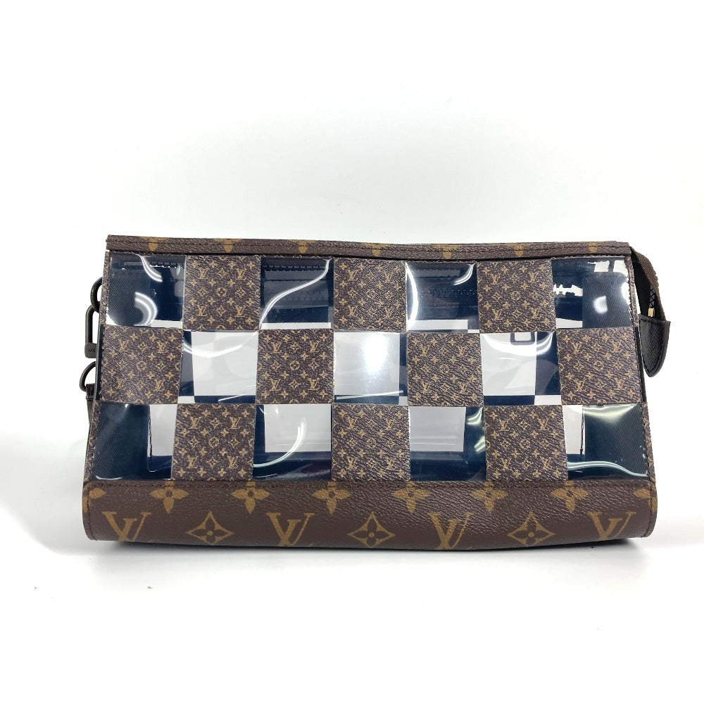 LOUIS VUITTON Clutch bag Plastics , Monogram Canvas Brown Monogram Chess Damier stand pouch