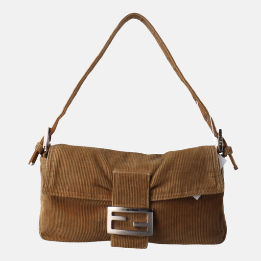 FENDI Baguette Corduroy Beige Brown Shoulder Bag