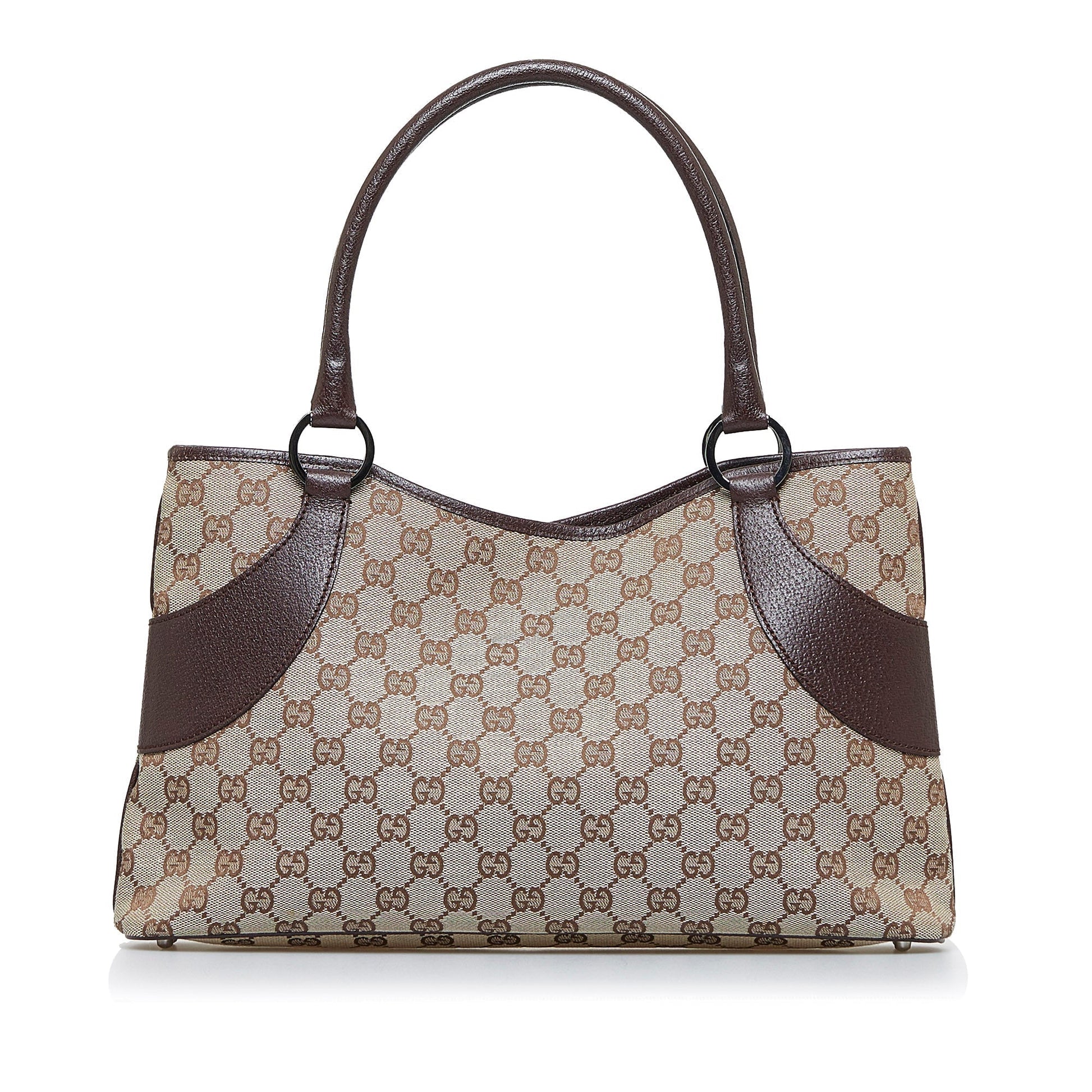 Gucci Brown Leather Canvas Tote Style 35