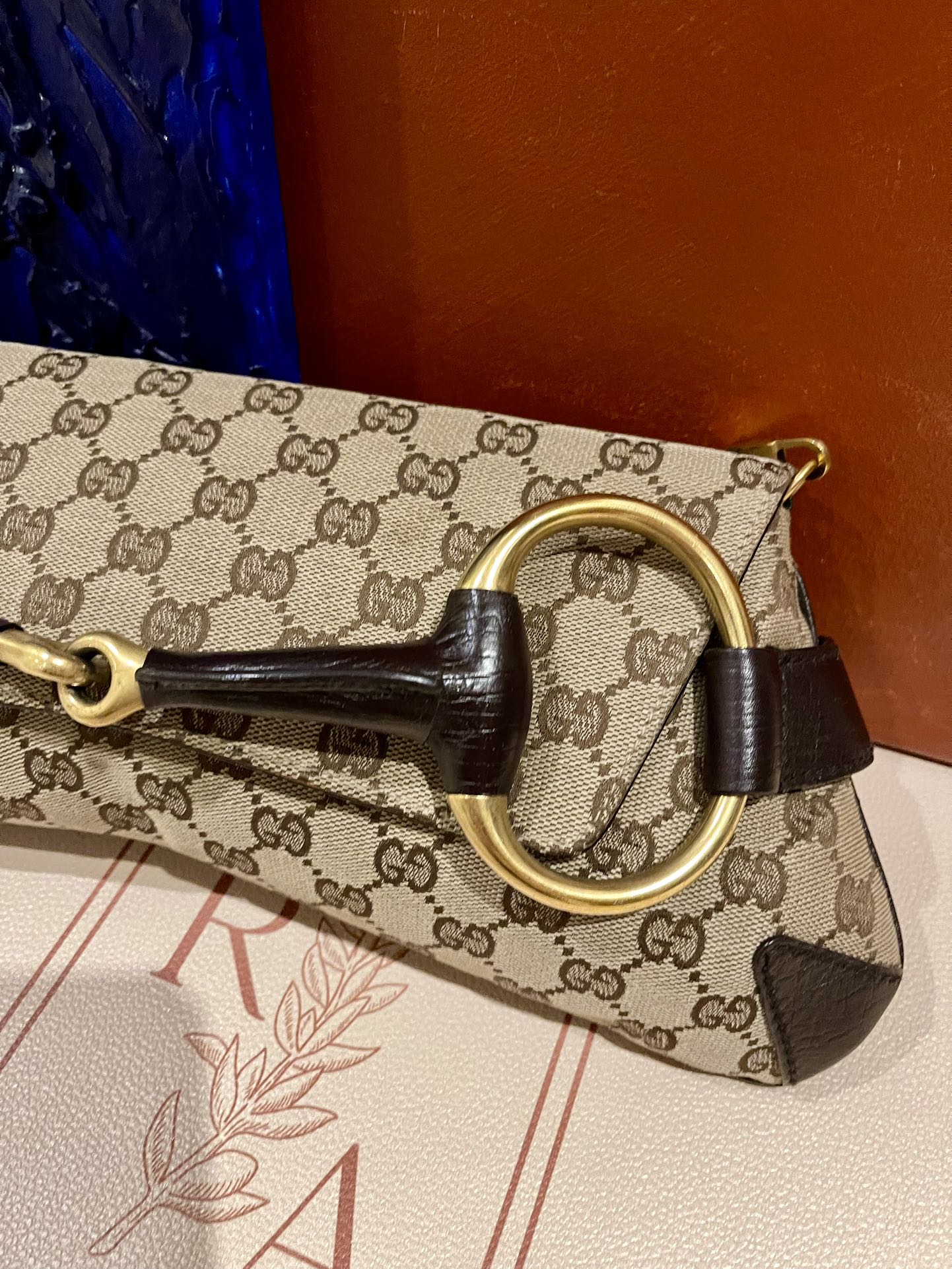 Gucci Horsebit 1955 Large Cloth Beige Monogram Brown Leather Shoulder bag