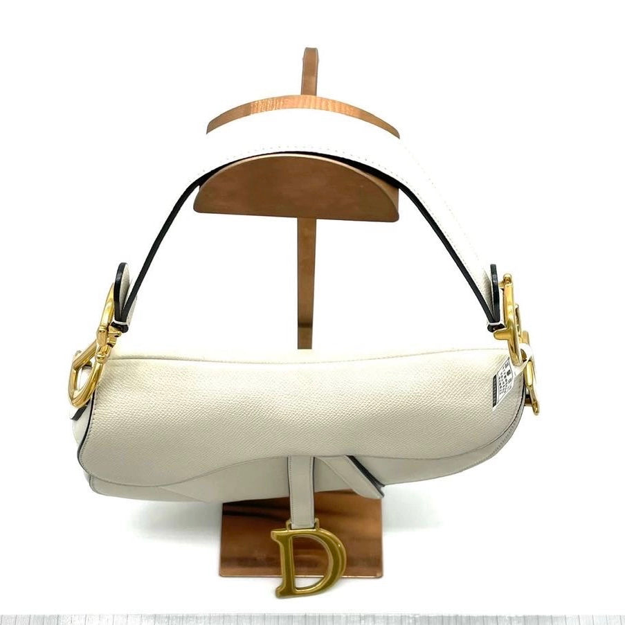 Dior Saddle White Medium Grained Leather Handbag