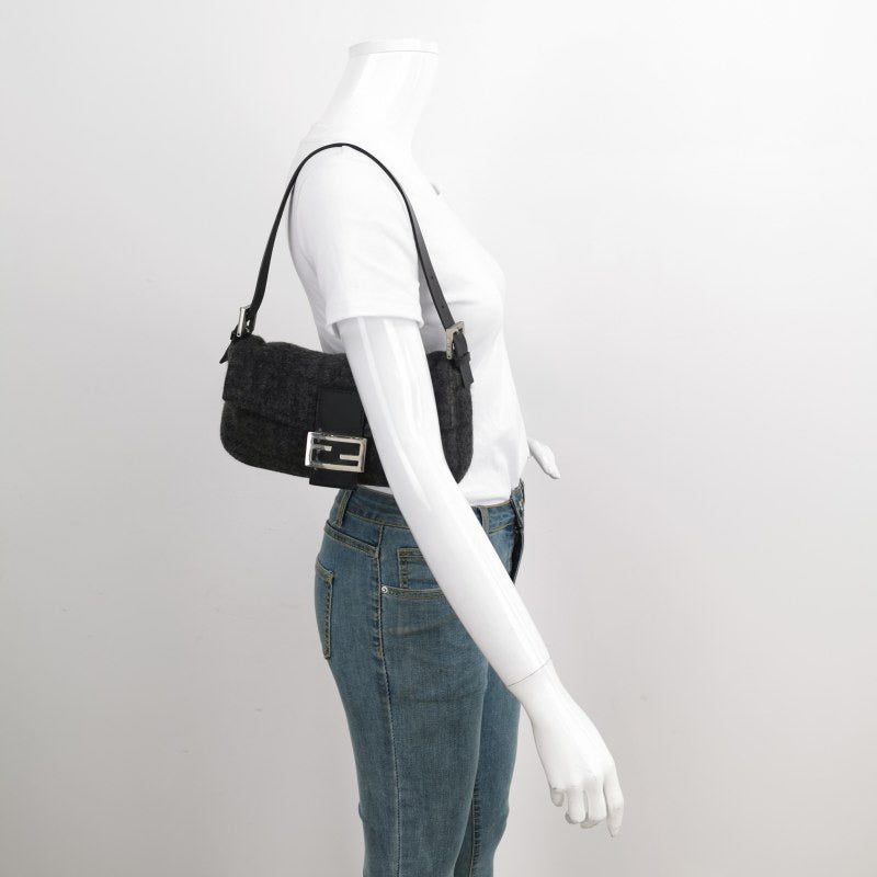 Fendi Baguette Bag Grey Wool Zucca Print Shoulder Bag