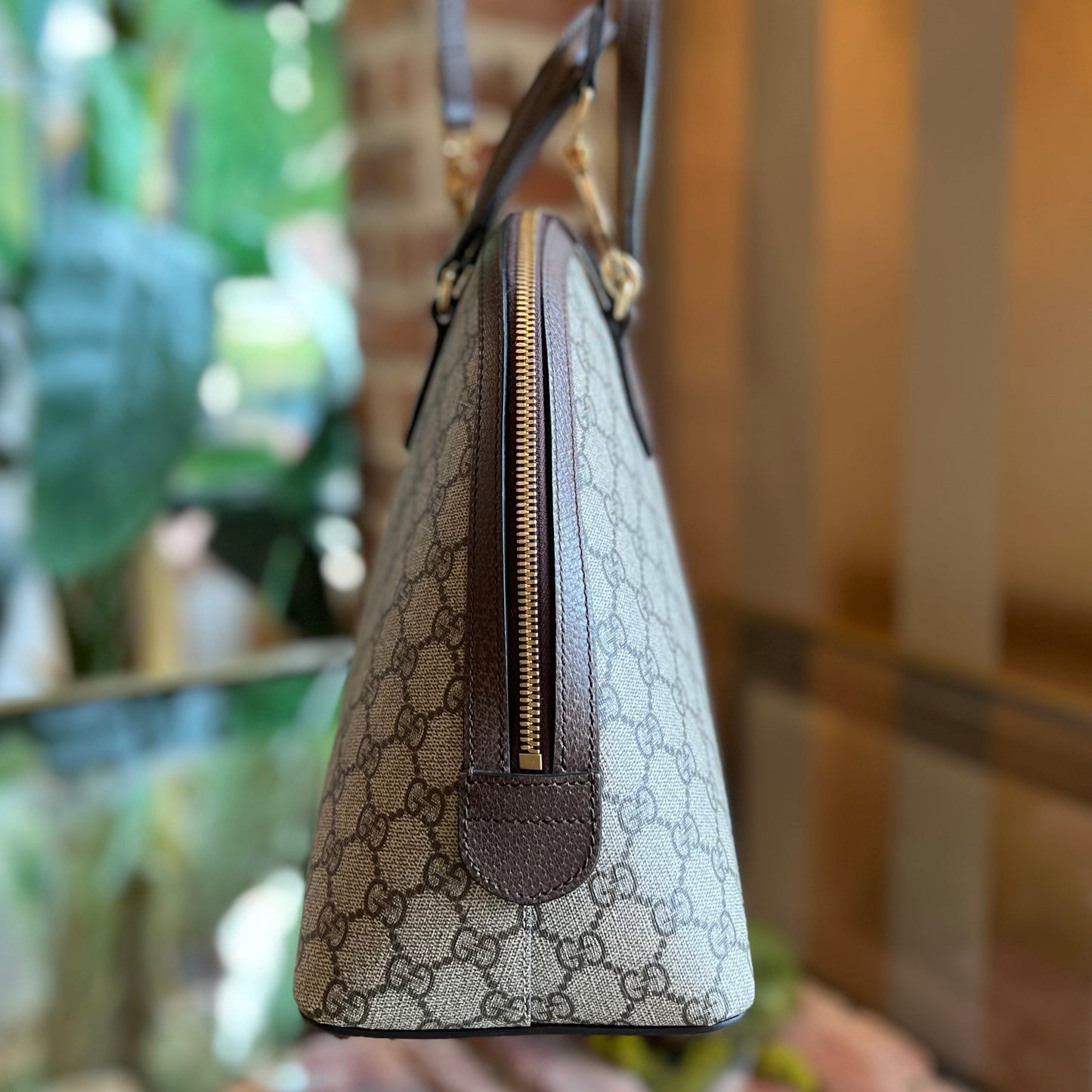 Gucci Monogram Leather Canvas Handbag