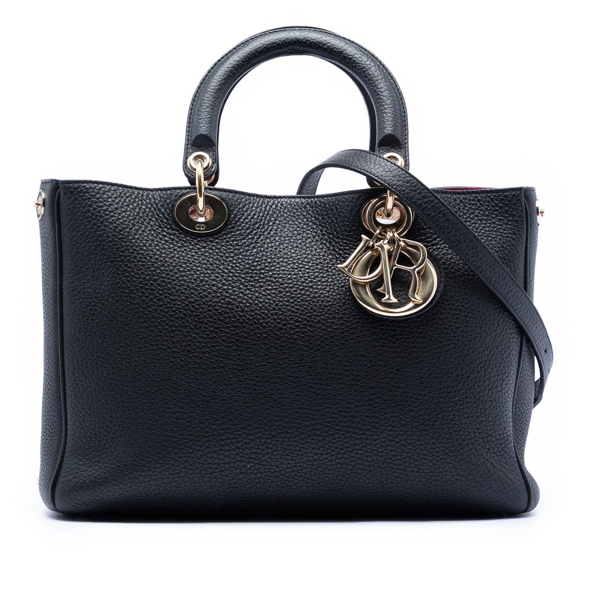 Black Dior Medium Pebbled Calfskin Diorissimo Satchel
