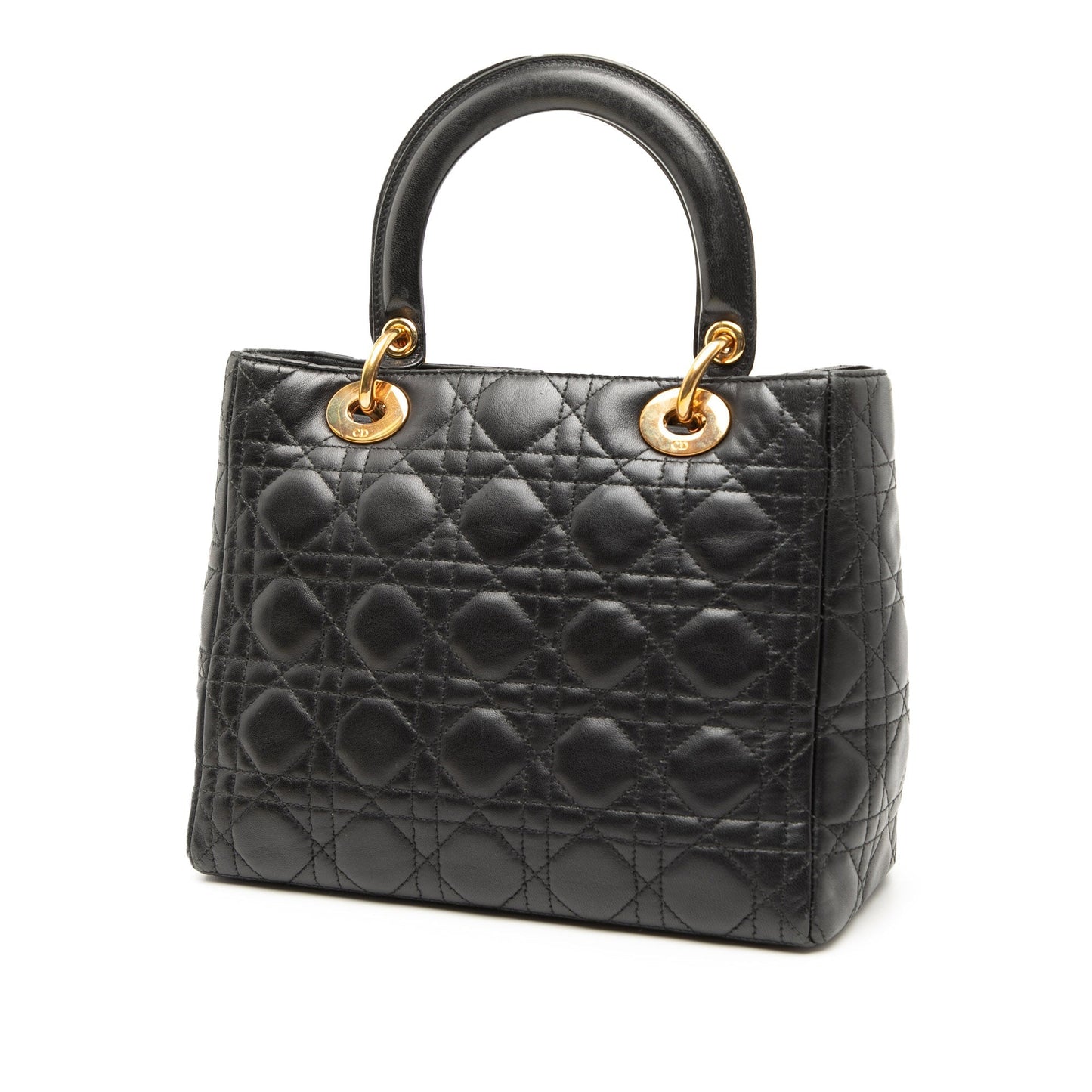 Black Dior Medium Lambskin Cannage Lady Dior Satchel