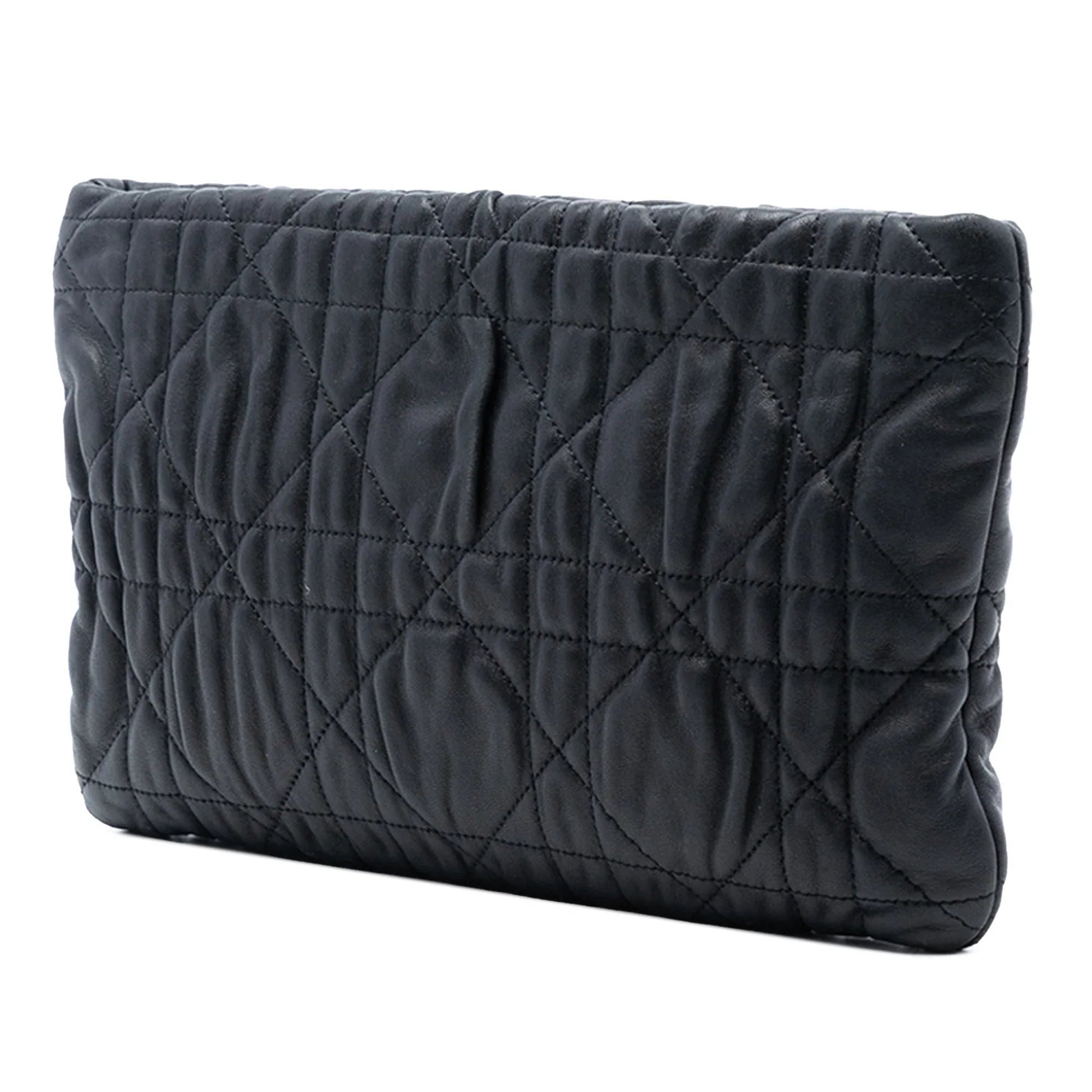 Black Dior Calfskin Cannage Rose Clutch