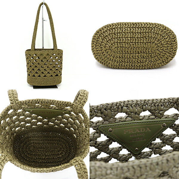 PRADA Tote Bag 1BG494_2M2T_F0393_V_OOO Rayon olive Crochet Tote Bag