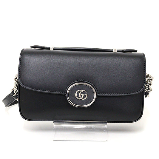 GUCCI Shoulder Bag 739722 leather Black Silver GG logo Shoulder Bag Women