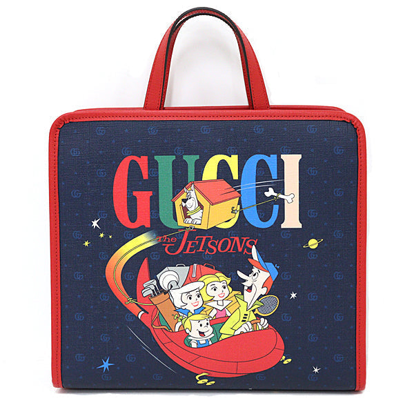GUCCI Tote Bag 605614 GG Supreme Canvas Navy red Handbag Children's GG Print Women