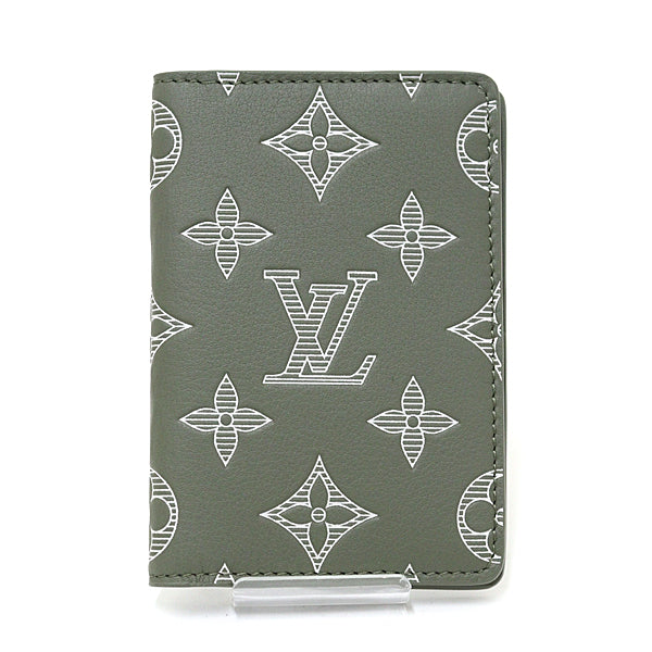 LOUIS VUITTON Card Case leather Khaki green Organizer De Poch mens