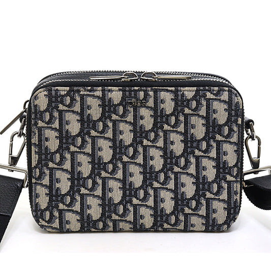 Dior Shoulder Bag 2OBBC119 Jacquard Navy Oblique With Strap Zip Pouch