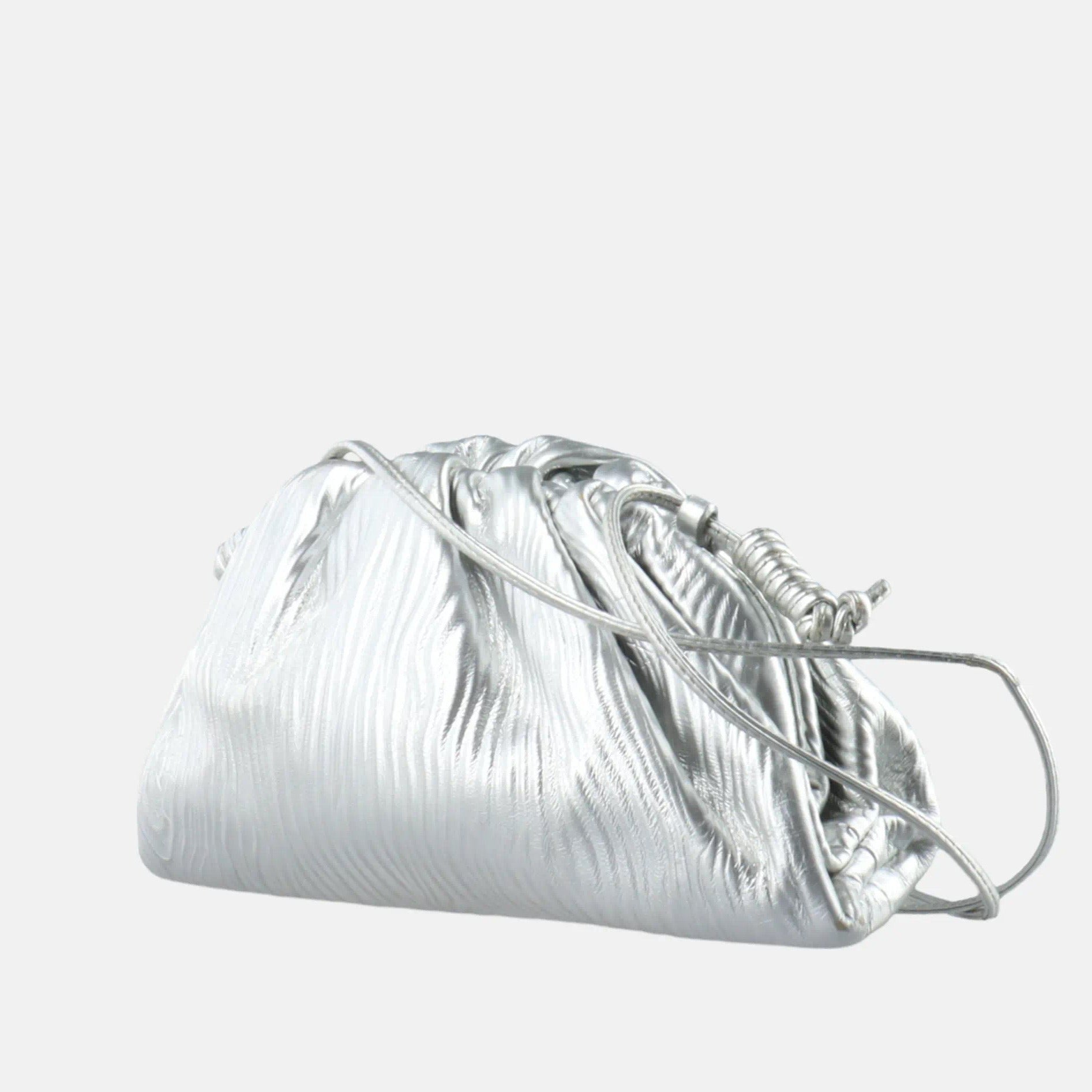 Bottega Veneta Pouch Mini Silver Lambskin Leather Tree Trunk Swirl pattern