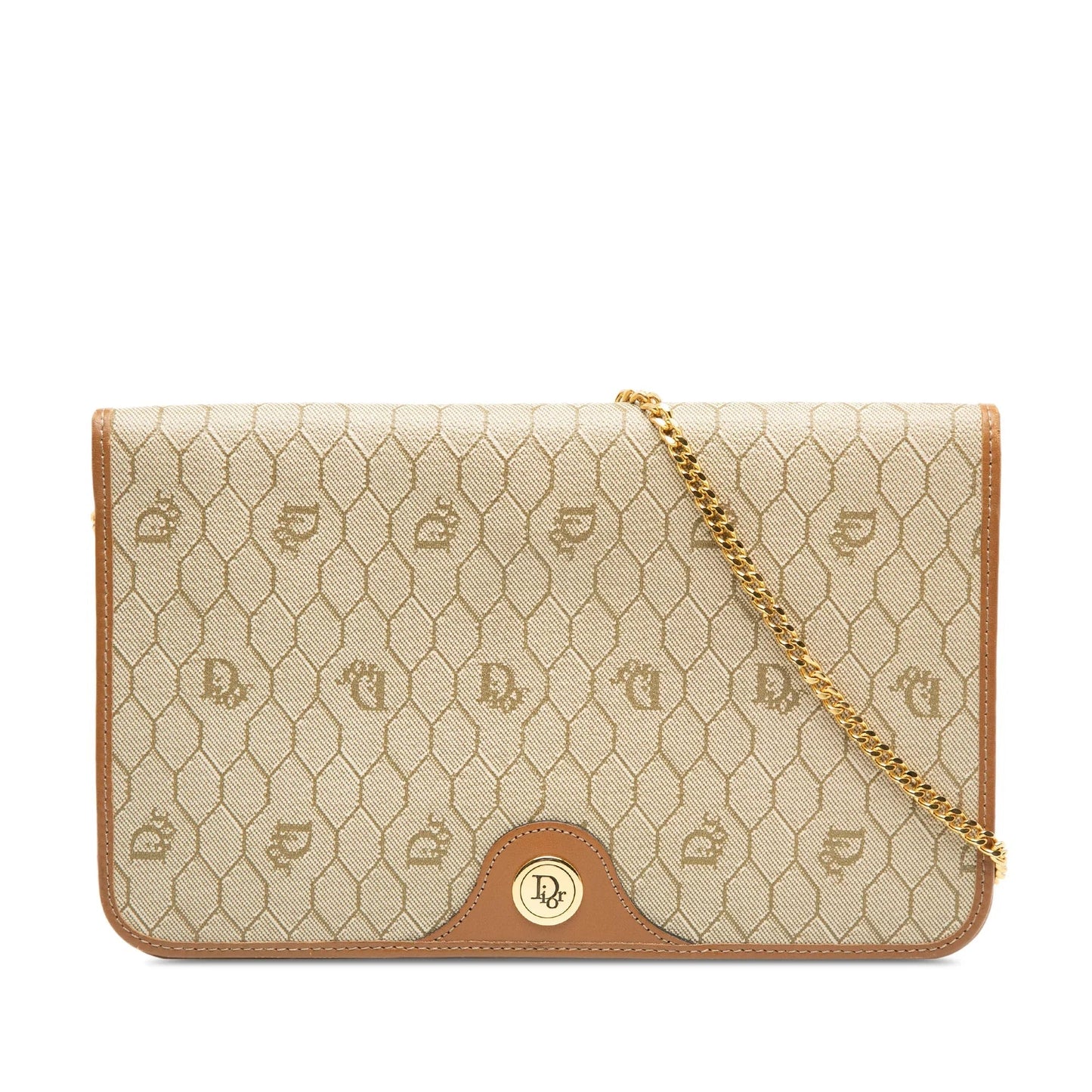 Brown Dior Honeycomb Coated Canvas Chain Shoulder Bag