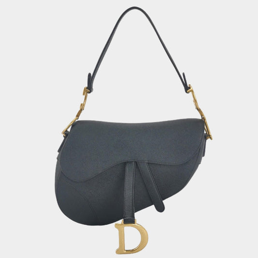 Dior Saddle Black Medium Grained Leather Handbag