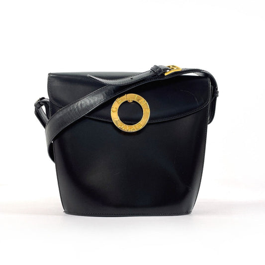 CELINE Shoulder Bag leather black Circle logo