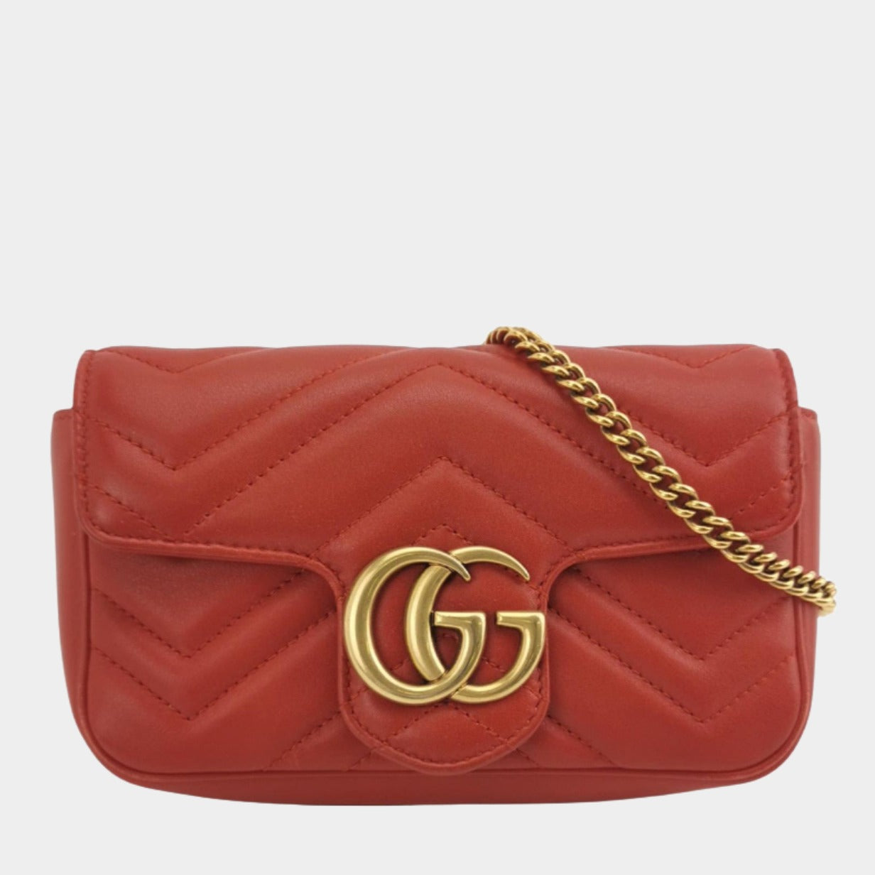 Gucci Marmont Super Mini Flap Leather Bag Red Leather
