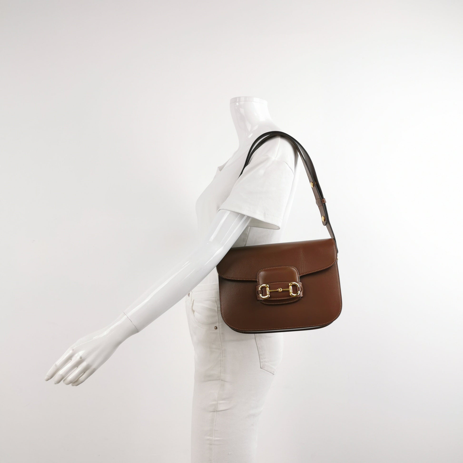 Gucci 1955 Horsebit Shoulder Bag Caramel Brown Small Leather