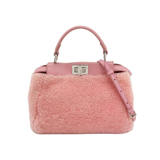 Fendi Peekaboo Small Pink Leather and Shearling Crossbody Bag