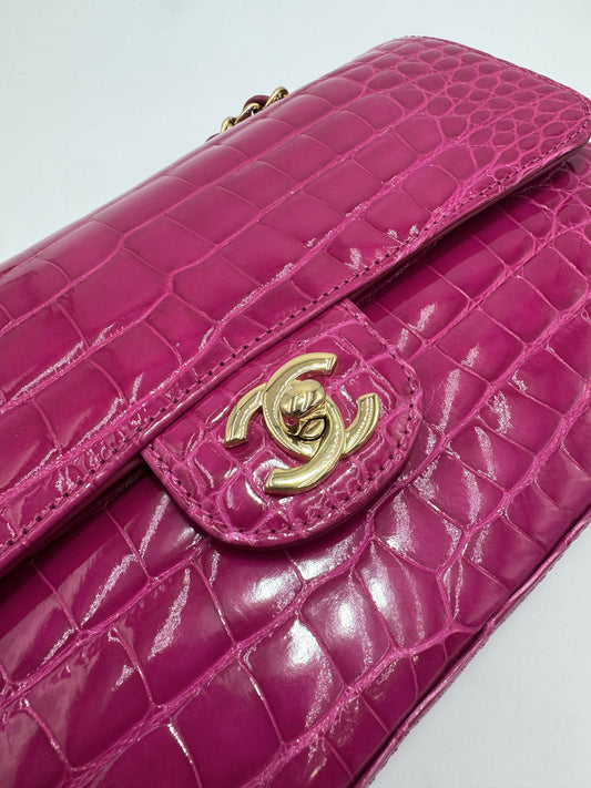 Chanel Medium Pink Crocodile Flap Bag