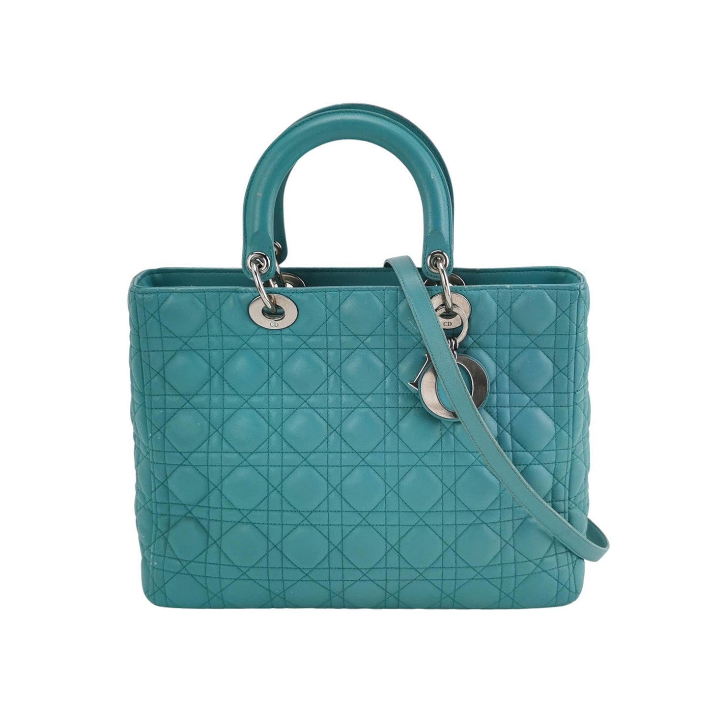 Lady Dior Large Bag Teal Blue Lambskin Cannage Leather