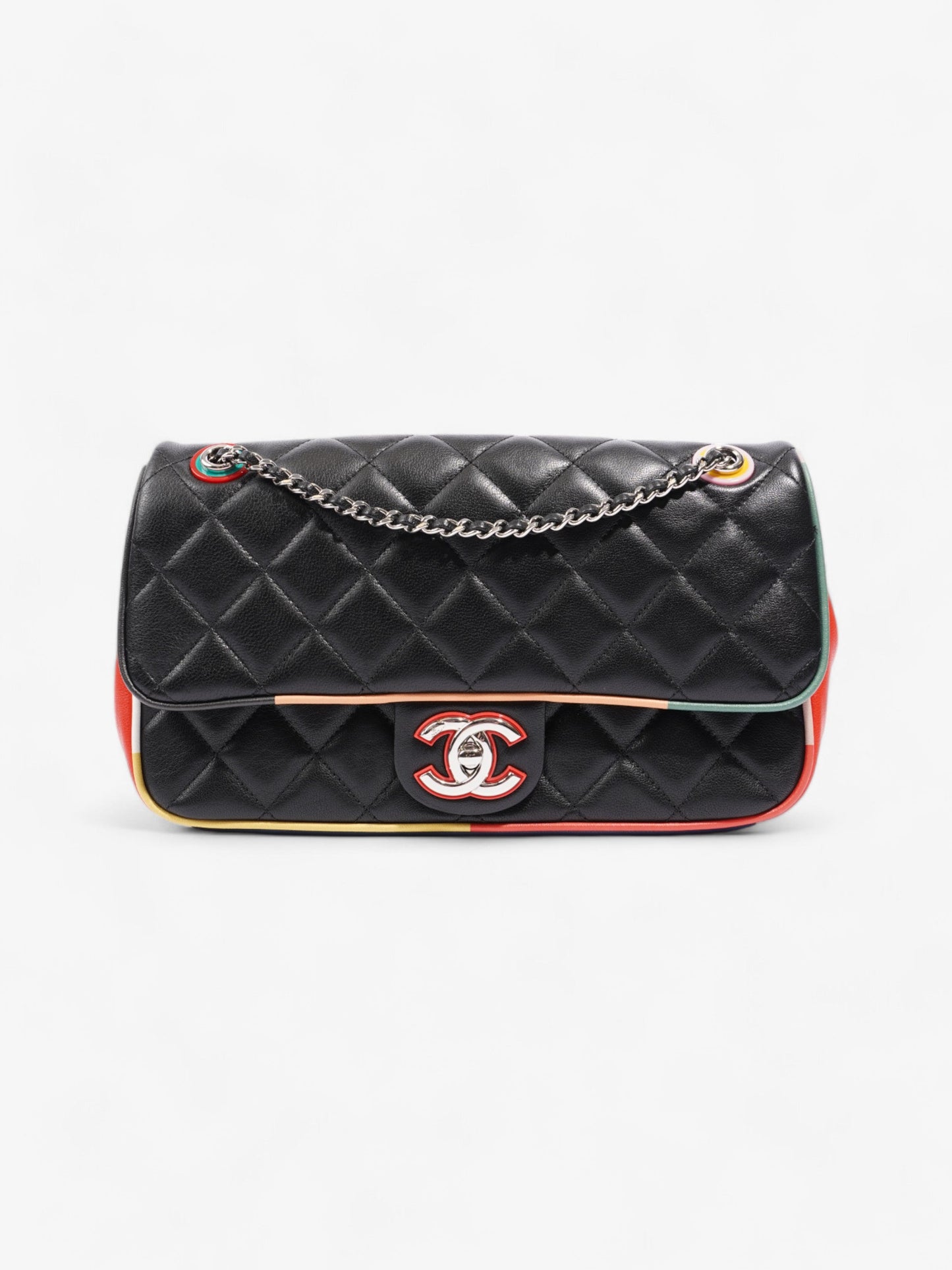 Chanel Classic Single Flap Black / Multicoloured Lambskin Leather Medium