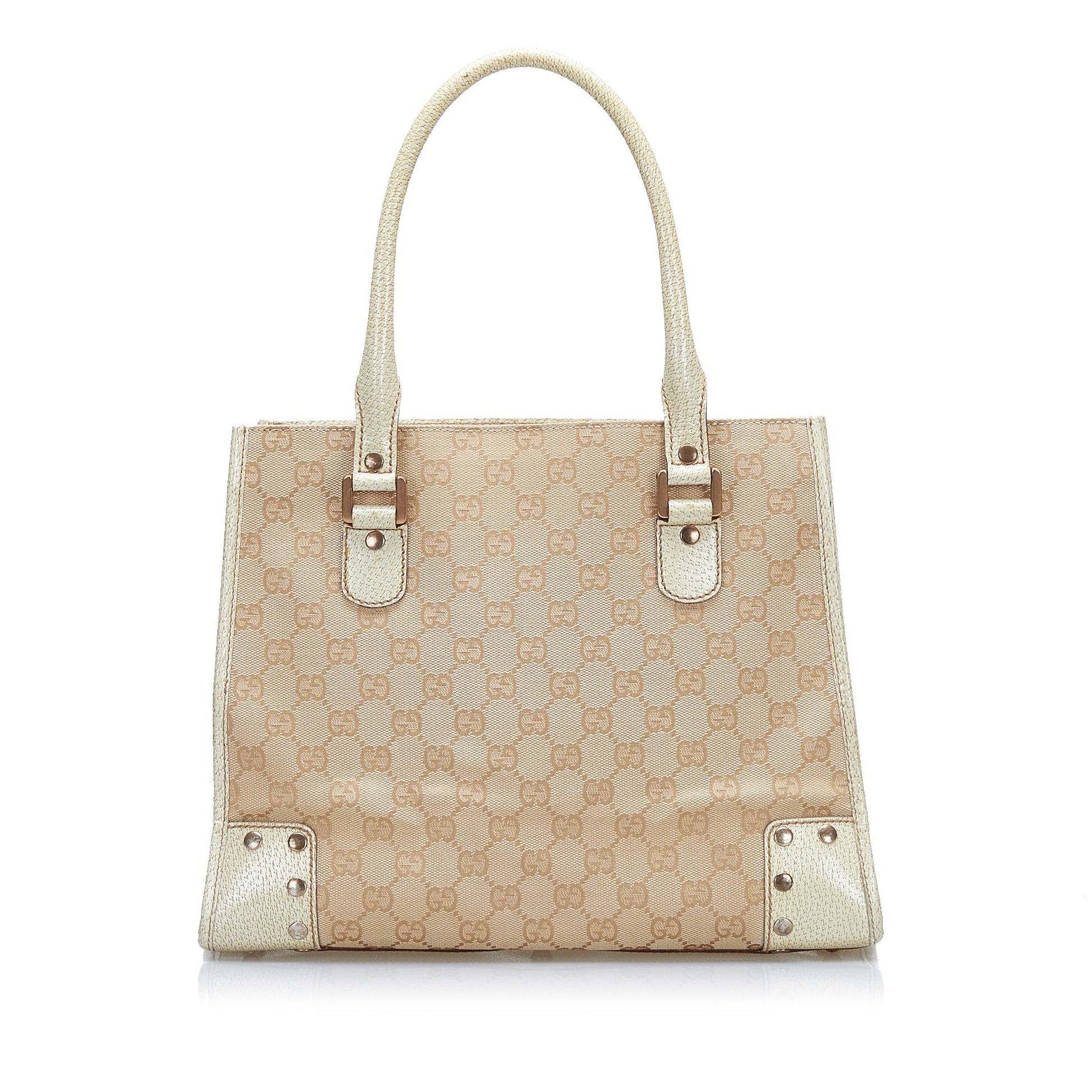 Gucci Beige Leather Canvas Tote Style 1