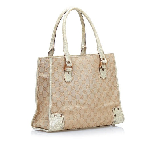 Gucci Beige Leather Canvas Tote Style 1