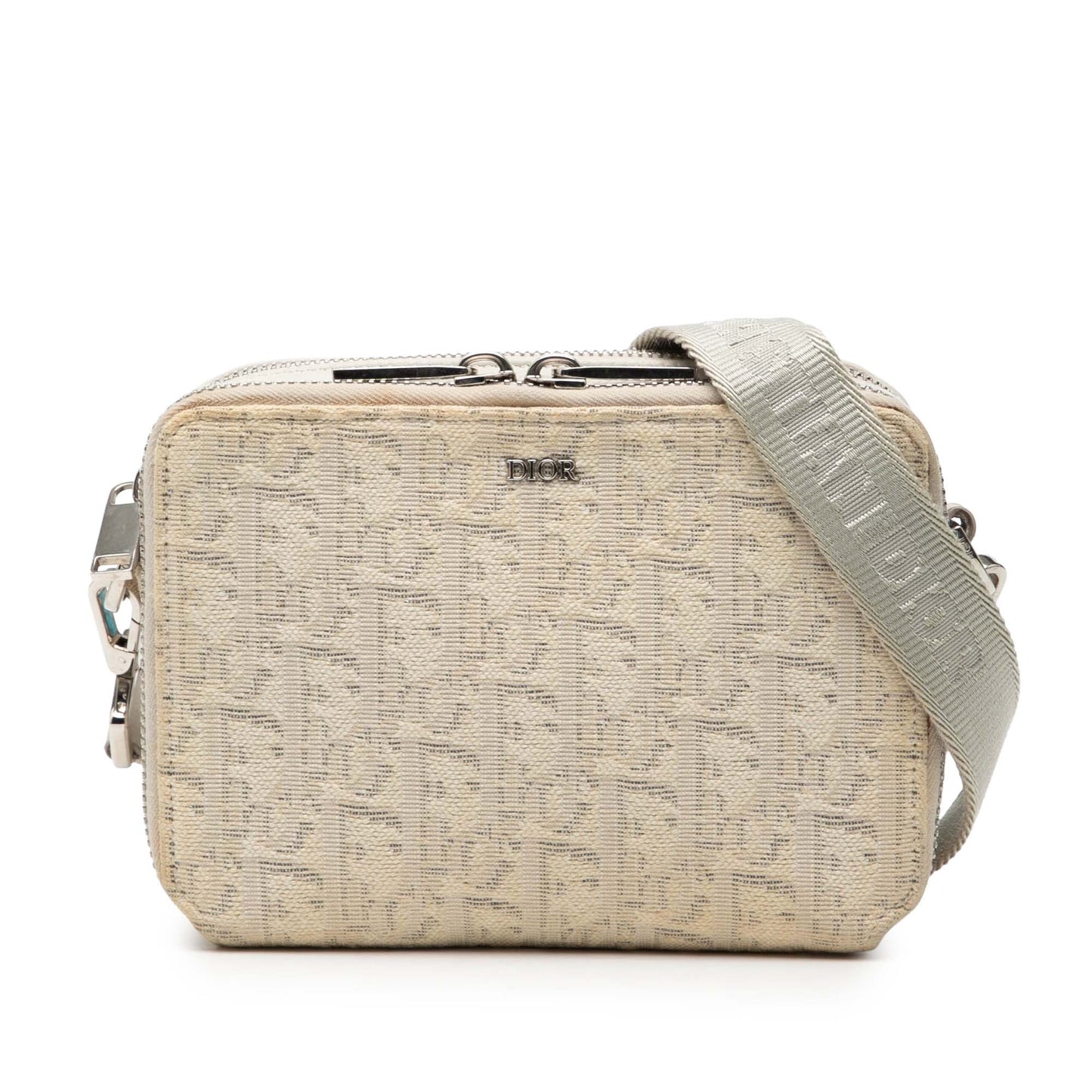 Beige Dior Oblique Canvas Double Zip Crossbody