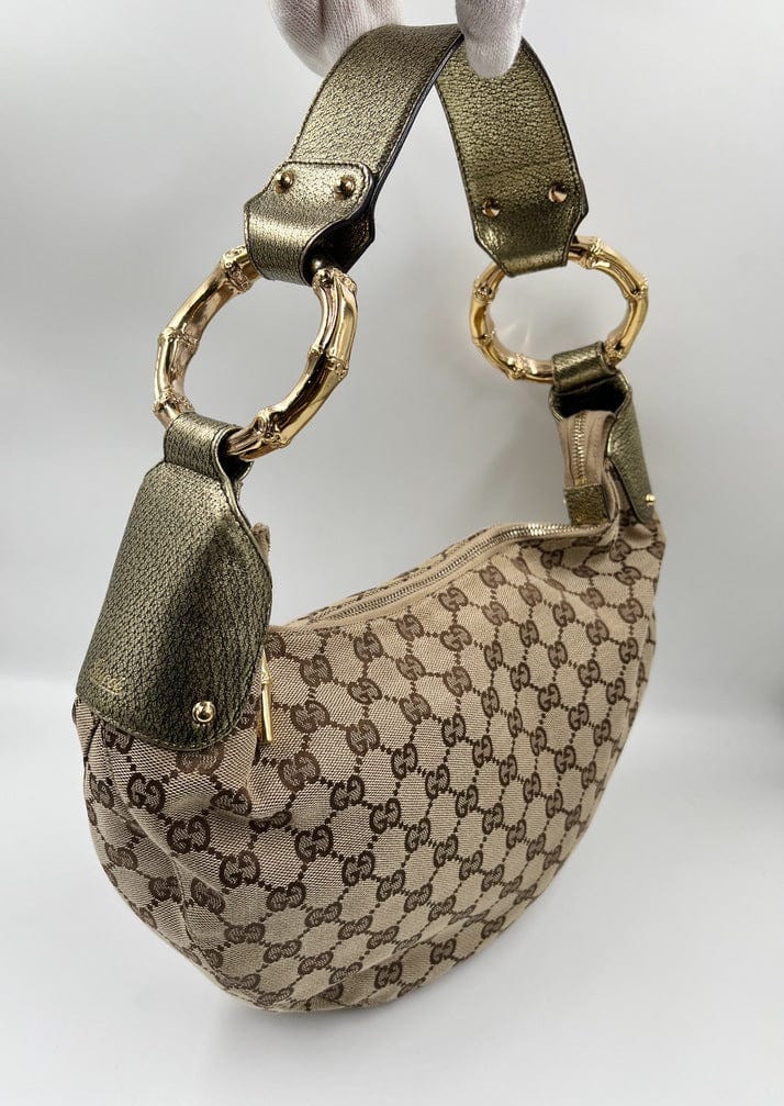 Gucci Bamboo Leather Canvas Shoulder Bag Style 4