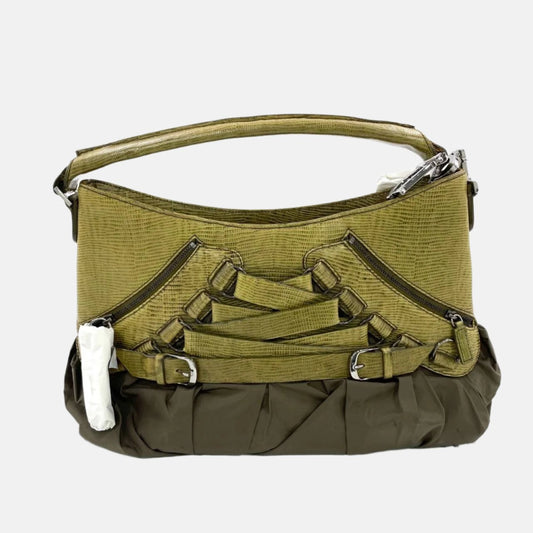 Dior Corset Dark Green Lizard-skin Leather and Satin Lace-up Ballet Bag