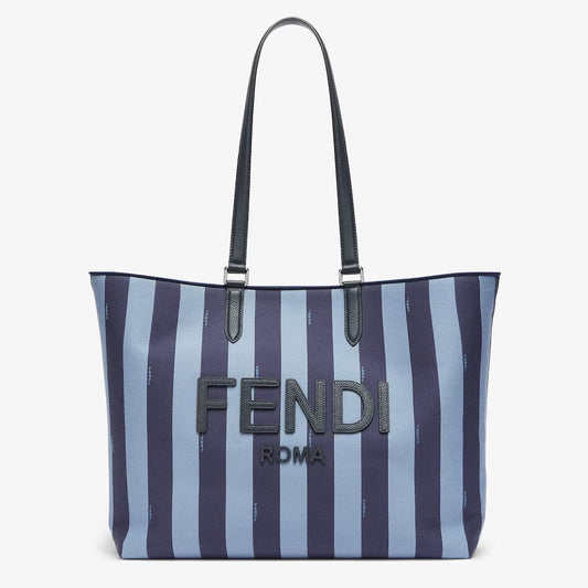 FENDI BLUE PEQUIN JACQUARD SIGNATURE SHOPPER TOTE BAG