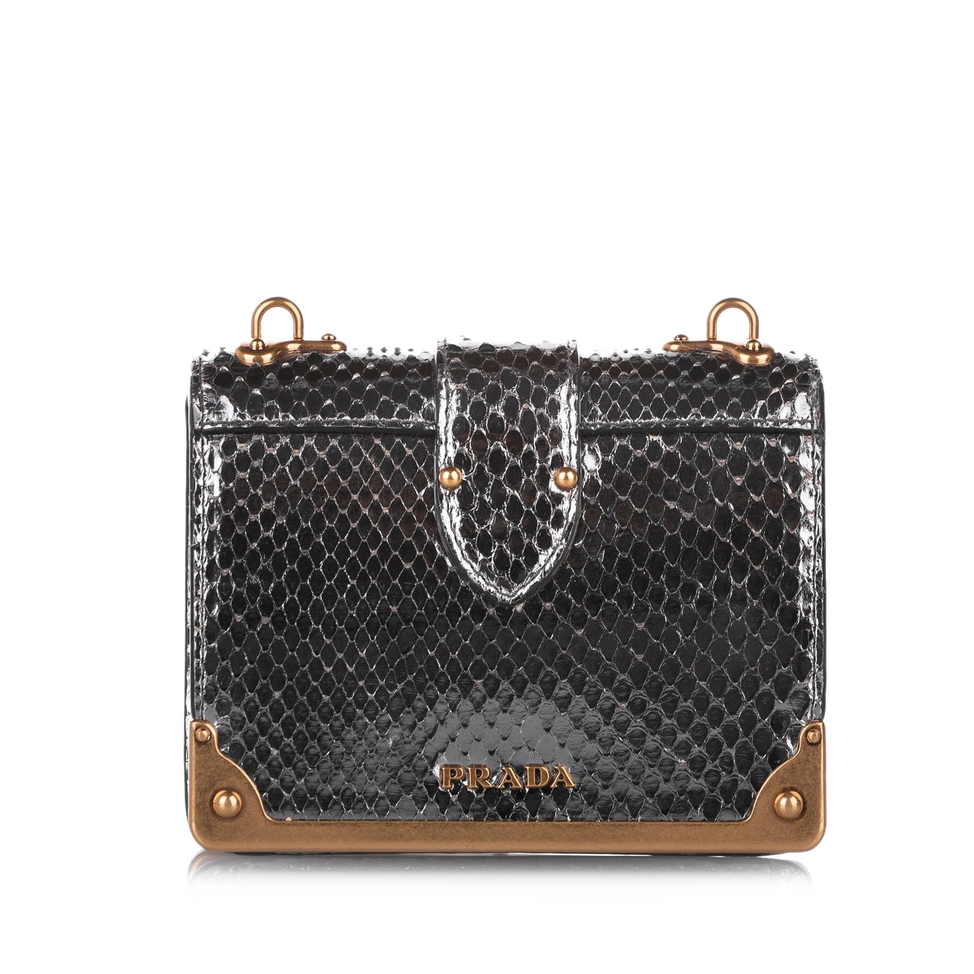 Prada Cahier Crossbody Bag Silver Embossed Leather