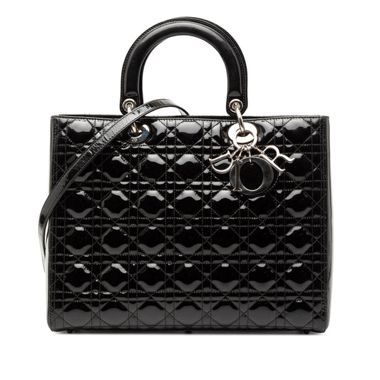 Black Dior Large Patent Cannage Lady Dior Satchel