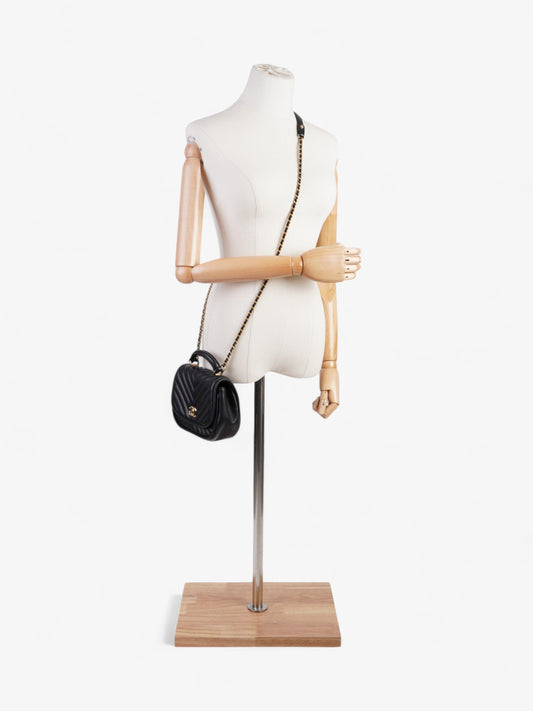Chanel Reverse Chevron Round Top Handle Black Leather