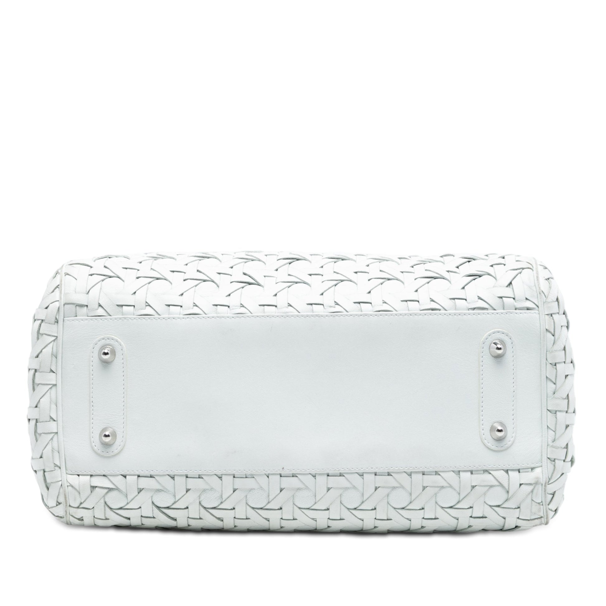 White Dior Woven Lambskin Lady Dior Avenue Tote Satchel