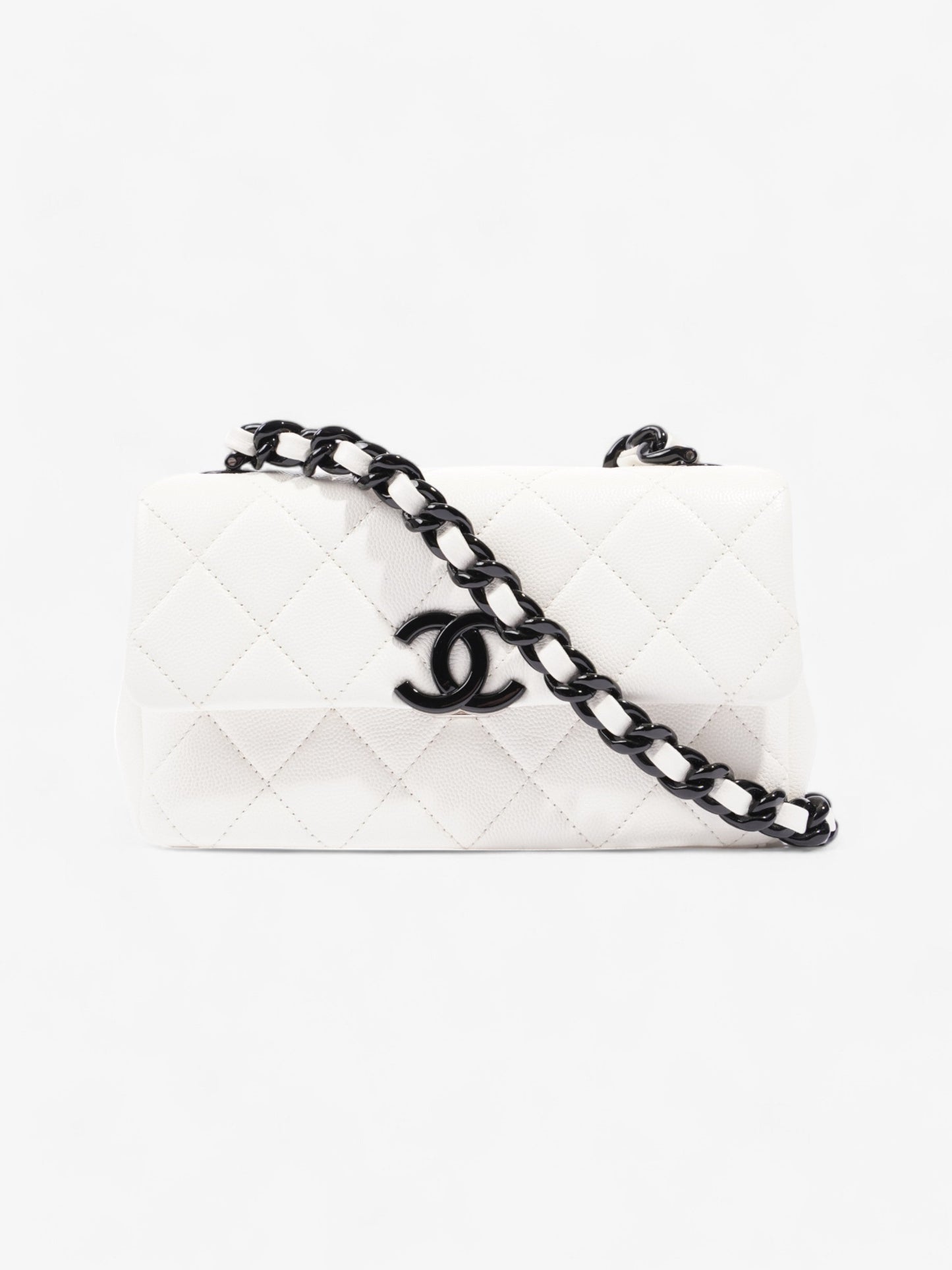 Chanel My Everything Flap White / Black Caviar Leather Small