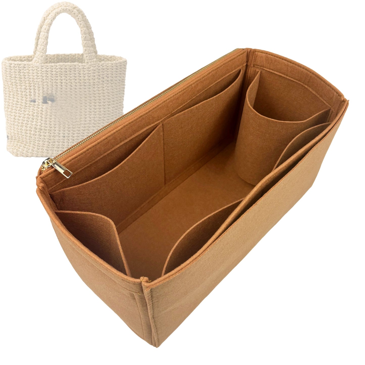 Organizer for [Crochet tote bag, Prada] Bag Insert (Felt, Long Zip and Open Compartment)
