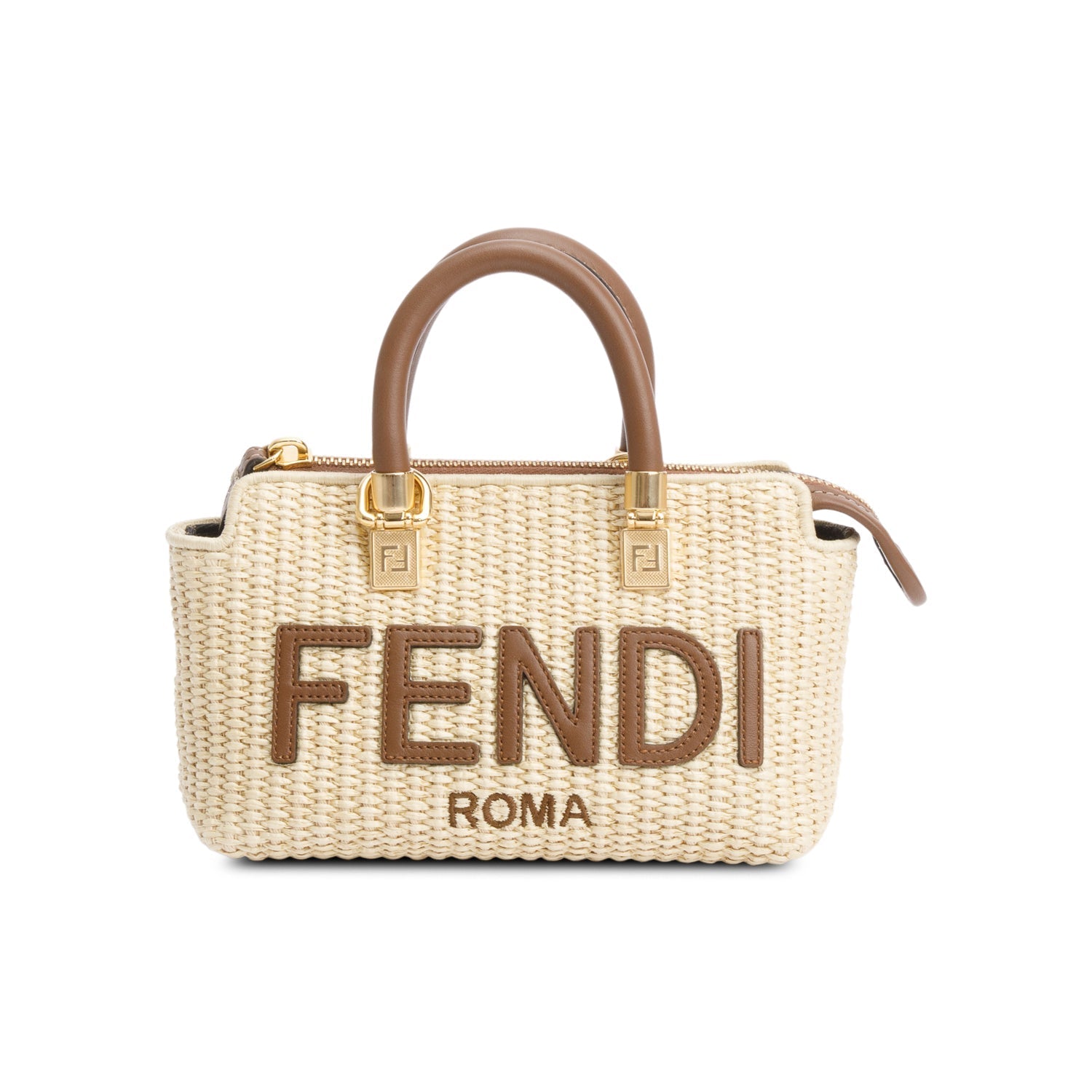 Fendi 2024 Neutral Raffia By the Way Mini Boston Bag