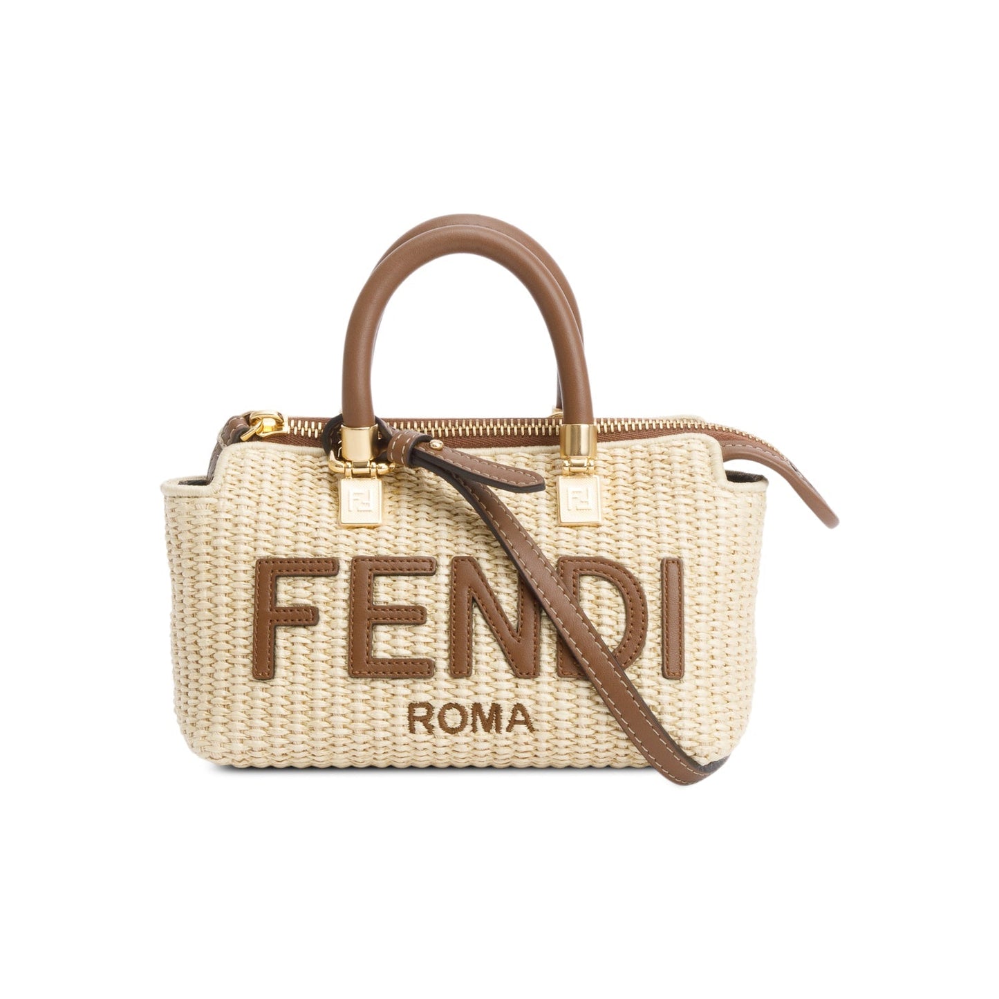 Fendi 2024 Neutral Raffia By the Way Mini Boston Bag