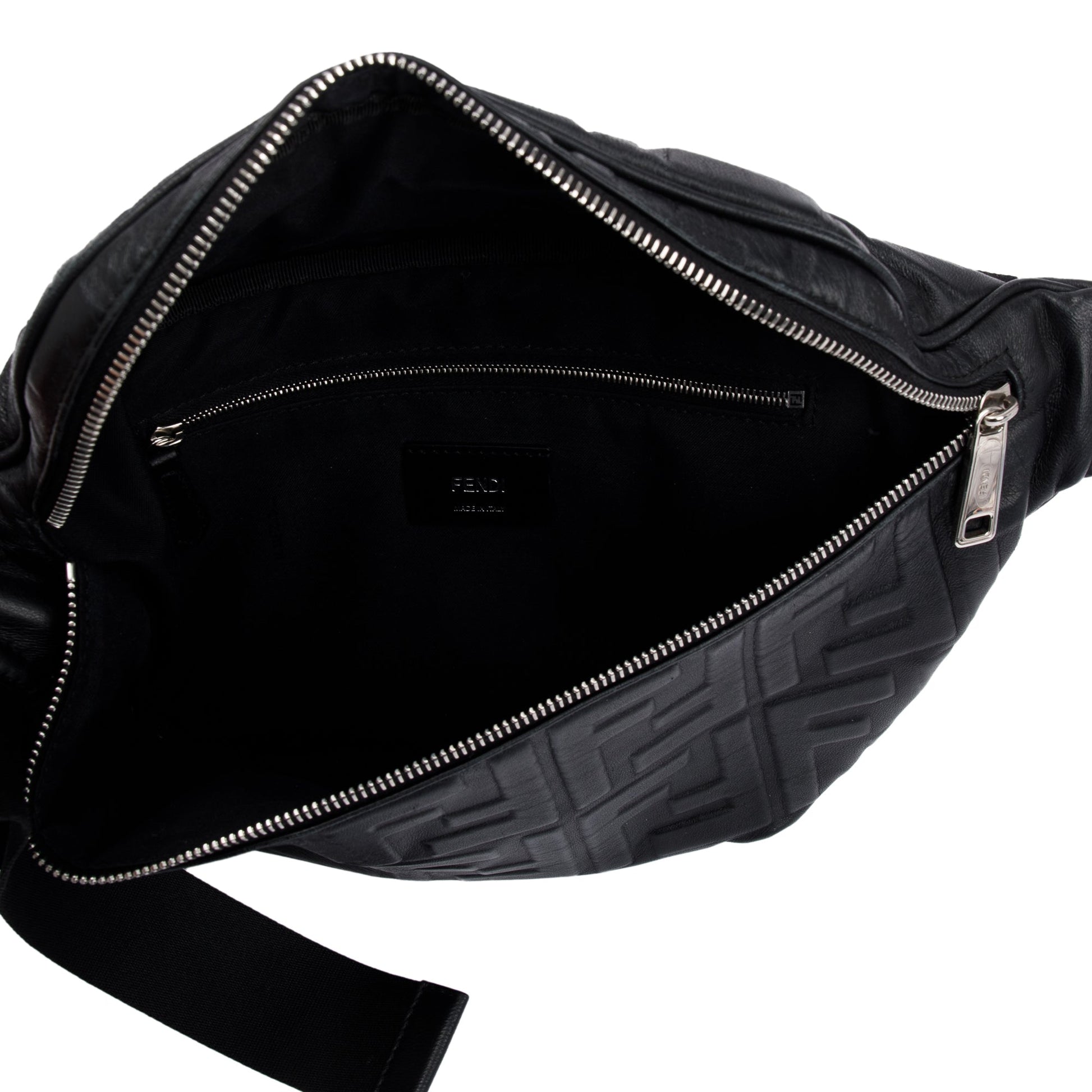 Fendi Black Calfskin Leather Embossed FF Belt Bag
